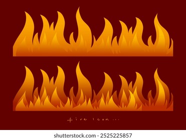 Set of fire border, fire flames, blaze icon, sign and symbol vector illustration. Hot light effect element design.