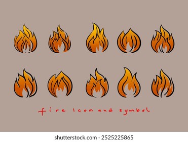 Set of fire border, fire flames, blaze icon, sign and symbol vector illustration. Hot light effect element design.