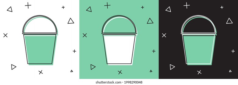 Set Fire bucket icon isolated on white and green, black background. Metal bucket empty or with water for fire fighting.  Vector Illustration