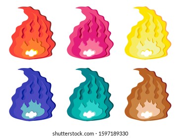 A set of fire burning, as paper cut. Suitable for advertising decorating. There’re various color isolated on white background.