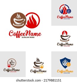 Set of Fire Coffee Logo Design Template. Coffee Fire logo concept vector. Creative Icon Symbol