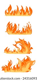 Set of fire colorful pictures on cartoon style for sale, banner and social media