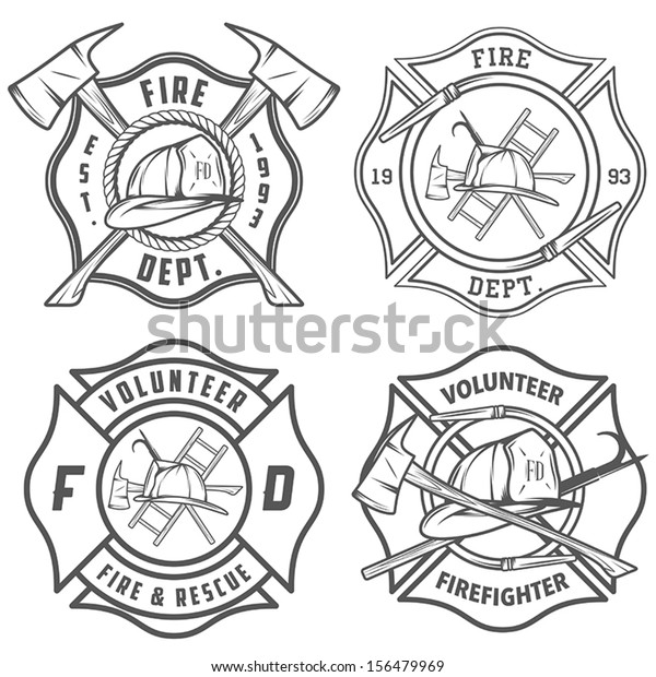 Set of fire\
department emblems and\
badges