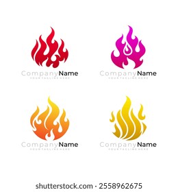 Set Fire design template, abstract flame with colorful design