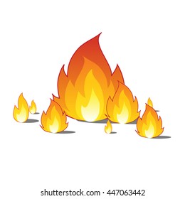 A set of fire of different size isolated on white background. Vector illustration.