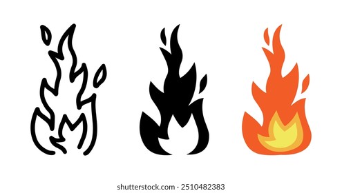 Set of Fire effect cartoon doodle, Vector.