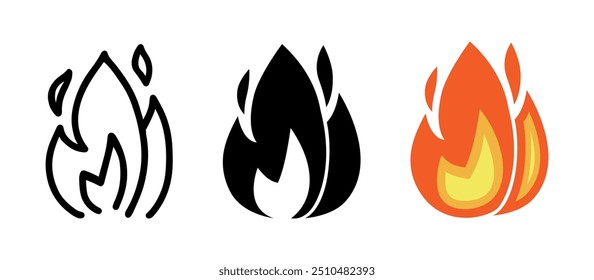 Set von Feuer-Effekt-Karikatur-Doodle, Vektor.
