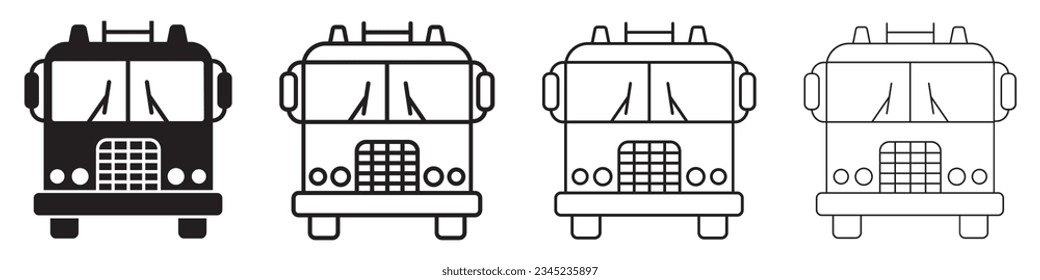 Set of fire engine truck icons. Firefighter vehicle, transport, fireman emergency rescue. Vector illustration.