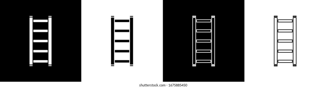 Brandschutzsymbol einzeln auf schwarz-weißem Hintergrund. Pompierer-Leiter. Feuermann-Leiter mit einem Stange. Vektorillustration-Illustration