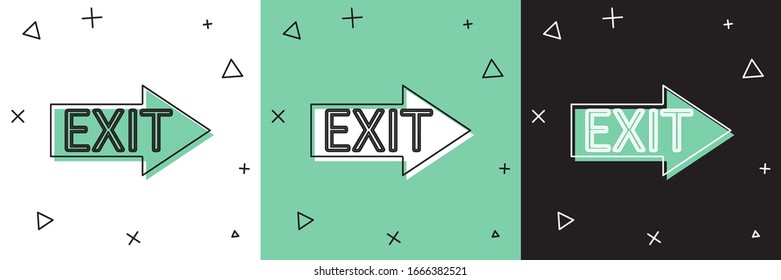 Set Fire exit icon isolated on white and green, black background. Fire emergency icon.  Vector Illustration