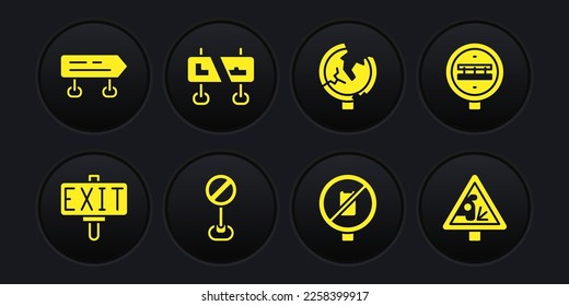 Set Fire exit, Railroad crossing, Stop sign, No cell phone, Road traffic, Warning and  icon. Vector