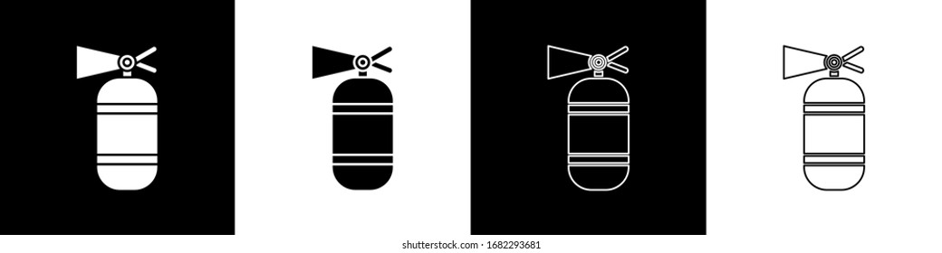 Set Fire extinguisher icon isolated on black and white background.  Vector Illustration