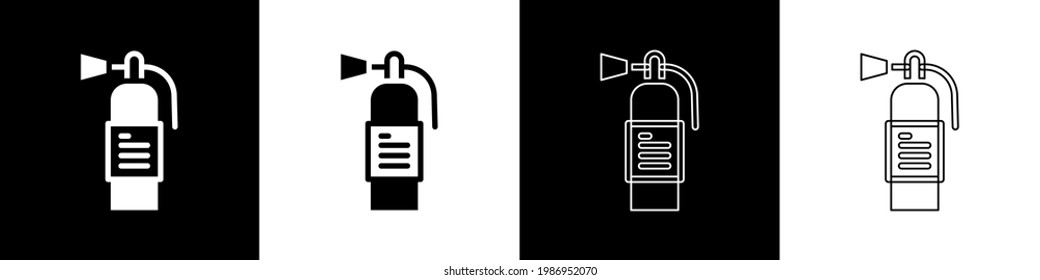 Set Fire extinguisher icon isolated on black and white background.  Vector