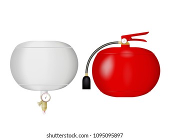 A set of fire extinguishers. Fire safety vector illustration. White background.