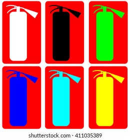 set of fire extinguishers six colors