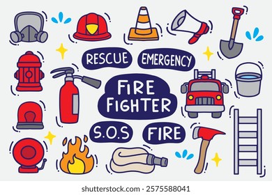 set of fire fighter with color good for background, wallpaper, sticker, element design, printable, etc