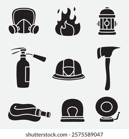 set of fire fighter good for icon, symbol, silhouette design, element design, etc