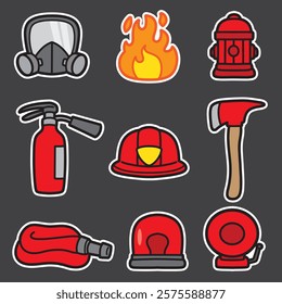 set of fire fighter good for sticker, element design, badge, printable, etc