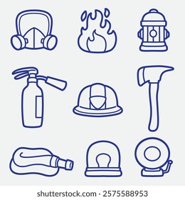 set of  fire fighter with outline style,  icon, symbol, element design, etc