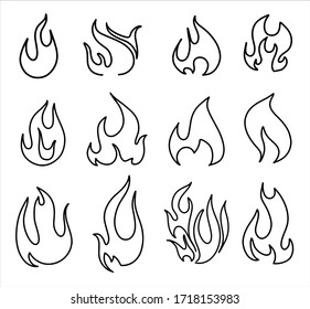 Set of  fire flame. Collection of hot flaming element.  Vector flame illustration