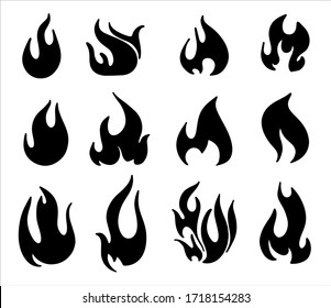 Set of  fire flame. Collection of hot flaming element.  Vector flame illustration