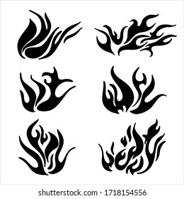 Set of fire flame. Collection of hot flaming element.  Vector flame illustration