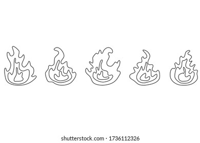 Set of  fire flame. Collection of hot flaming element. Vector flame illustration