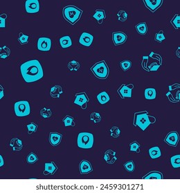 Set Fire flame, Education grant, Life insurance with shield and House flood on seamless pattern. Vector