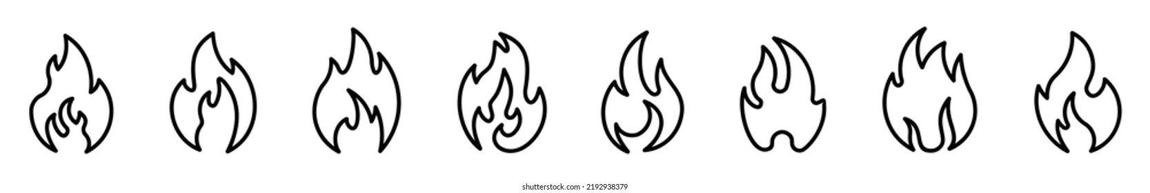 set of Fire Flame icon in different style. Bonfire line Silhouette vector  logo illustration on white background.