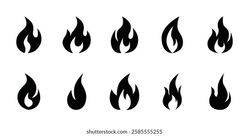 Set of fire flame icon symbol vector on white background