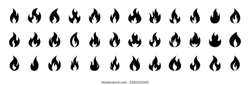 Set of fire flame icon symbol vector on white background