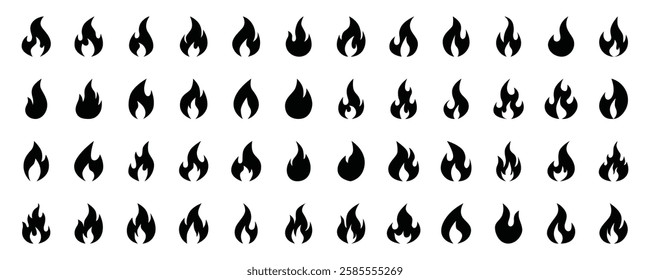 Set of fire flame icon symbol vector on white background