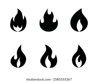 Set of fire flame icon symbol vector on white background