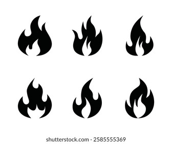 Set of fire flame icon symbol vector on white background