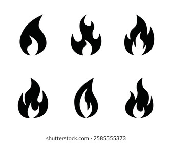 Set of fire flame icon symbol vector on white background