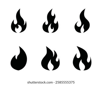 Set of fire flame icon symbol vector on white background