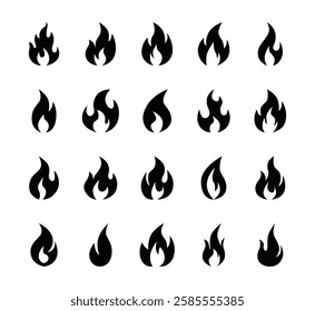 Set of fire flame icon symbol vector on white background