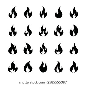 Set of fire flame icon symbol vector on white background