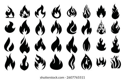 Set of fire flame icon symbol vector on white background