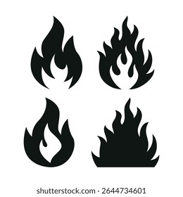 Set of Fire Flame Icons – Black Vector Silhouettes