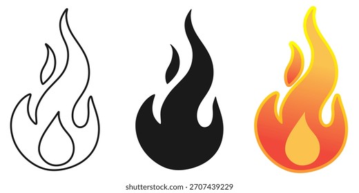 Set von Feuerflammensymbolen in verschiedenen Stilen