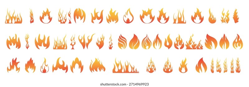 set of fire flame icons and a logo isolated on a black