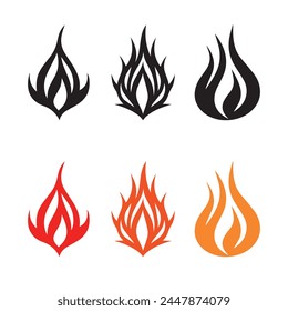 Set of fire flame icons set. Vector illustration in flat and glyph style