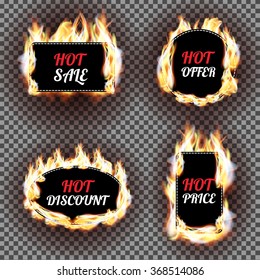 Set of fire flame labels vector design. Can be used for price and sale, deal and offer, special tag or badge, hot offer in the store, e-commerce, business promotion.