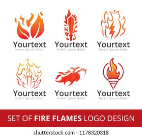 Set of fire flame logo, Collection of logo designs with fire symbol. Various fire symbols and logo design elements
