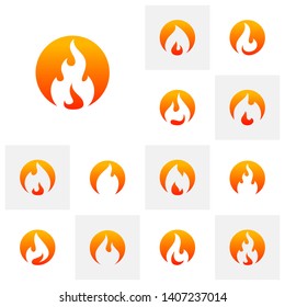 Set of Fire Flame Logo Design Vector Template. Icon Symbol.