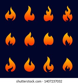 Set of Fire Flame Logo Design Vector Template. Icon Symbol.