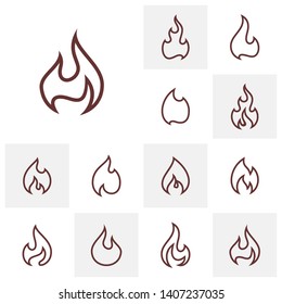 Set of Fire Flame Logo Design Vector Template. Icon Symbol.