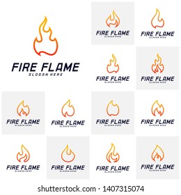 Set of Fire Flame Logo Design Vector Template. Icon Symbol.