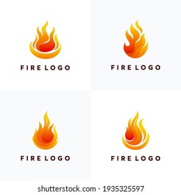 Set of Fire Flame Logo design vector template. Abstract 3D Elegant Fire element Logo